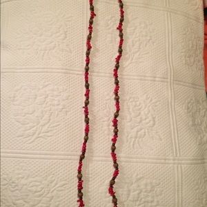 Super long brown and read necklace
